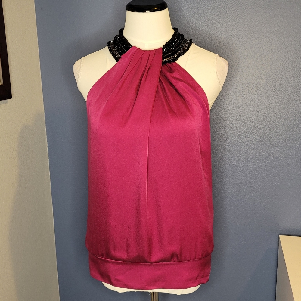 Bebe Pink Beaded Neck Halter Tank